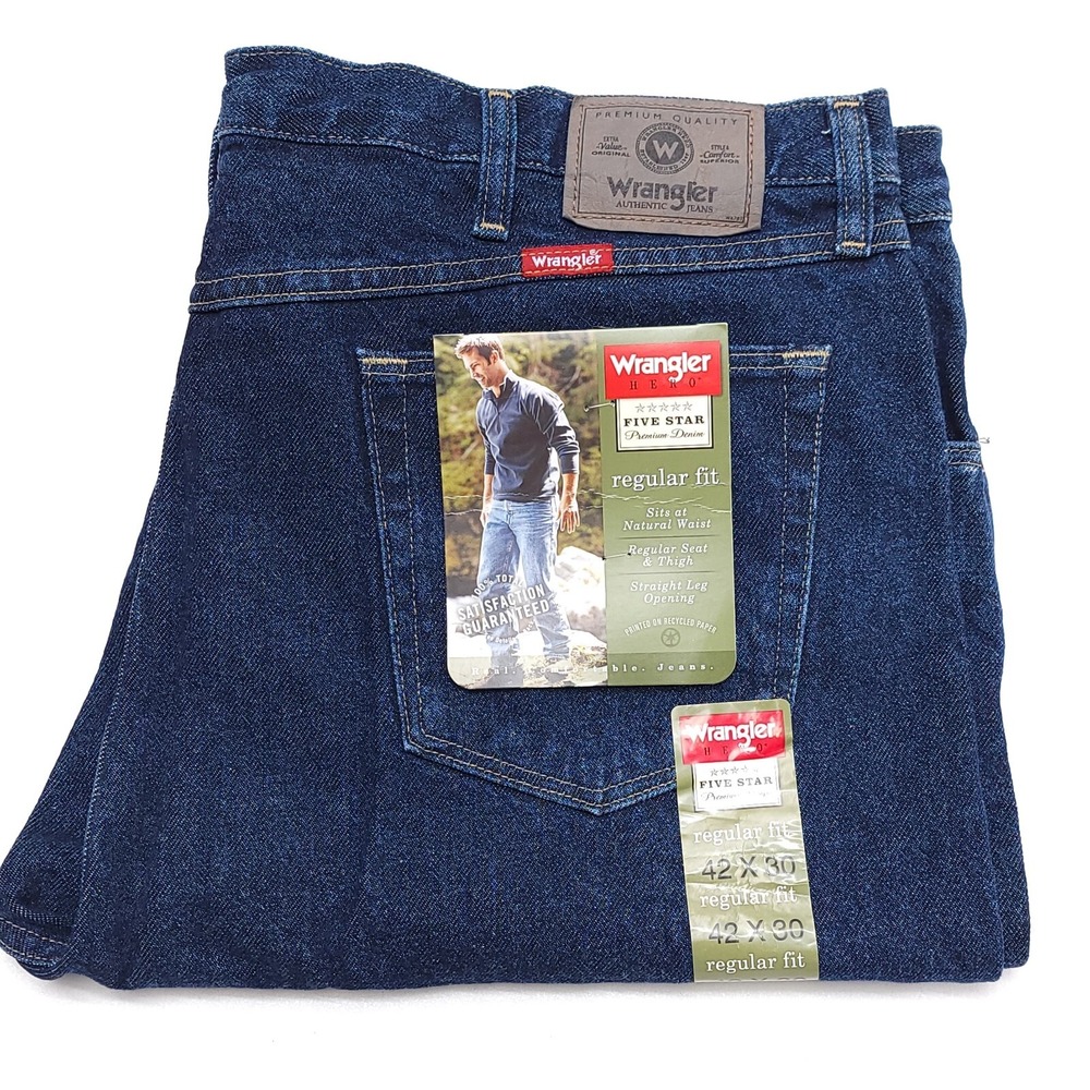 New Wrangler Five Star Regular‎ Fit Jeans Men's 42 X 30 Midnight Rinse Blue